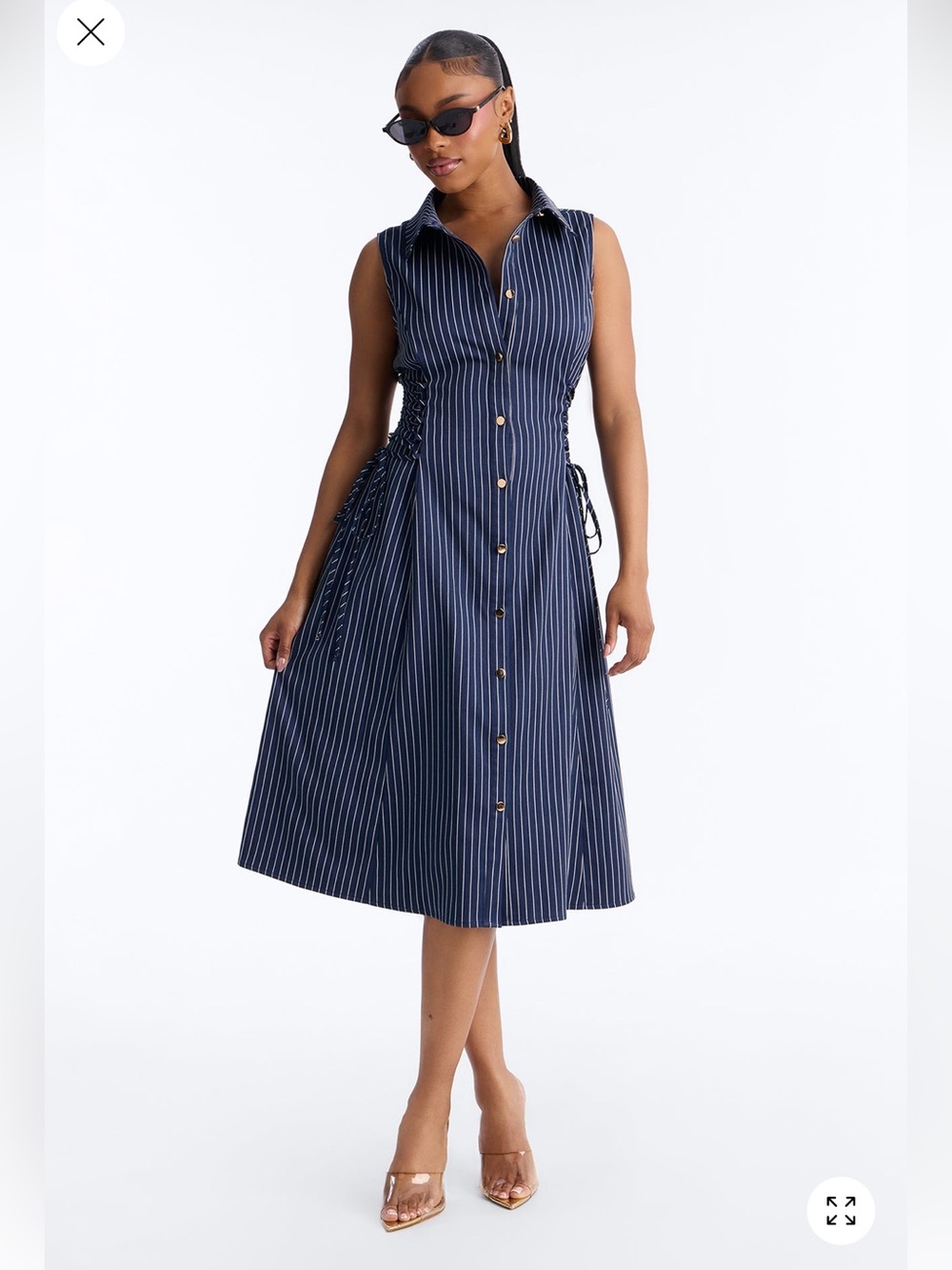 Meredith Pinstripe Midi Dress - Navy/combo